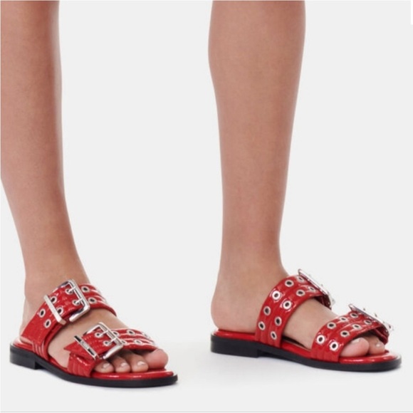 Gaisone Shoes - Gaisone Red Leather buckle Women's Sandals EU41 US11